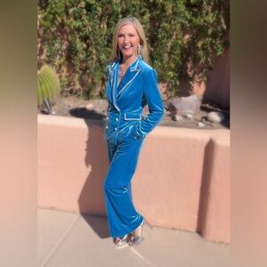 Women's Blue Velvet Jumpsuit